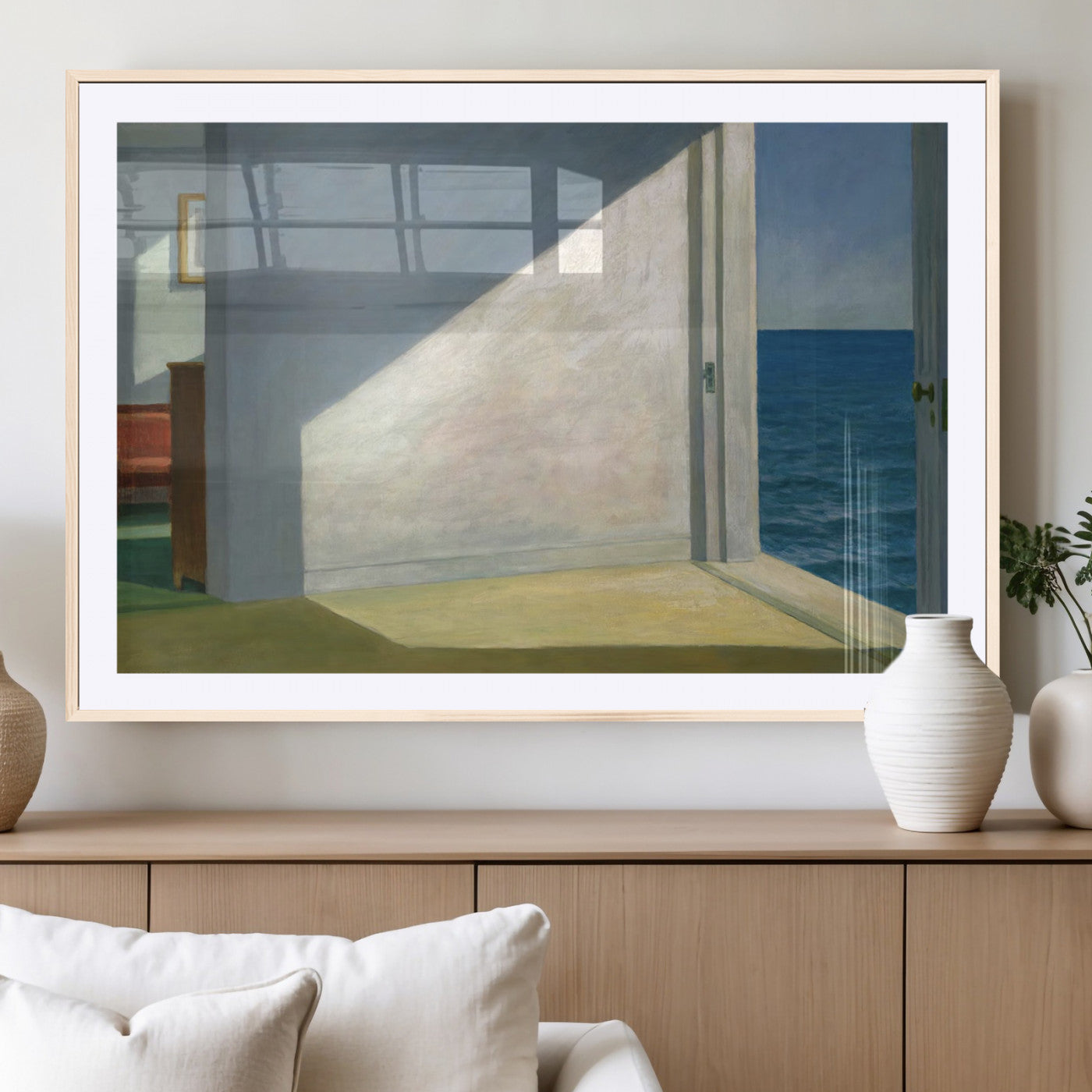 34188481-MGV-CV-36X24-Coastal Sunlight Wall Art – Minimalist Ocean View Canvas Print, Serene Beach House Inspired Decor for Bedroom, Living Room,