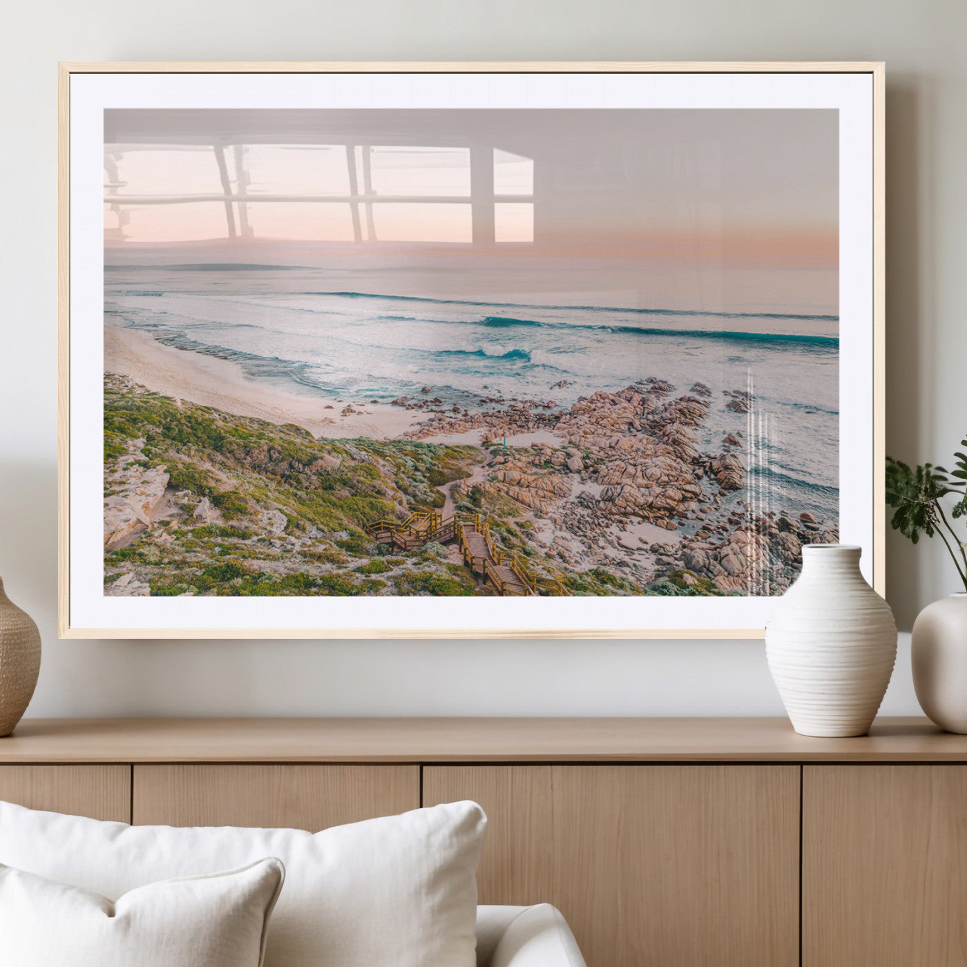 27332135-MGV-CV-36X24-Coastal Sunset Wall Art – Ocean Waves and Rocky Shore Canvas Print, Scenic Seaside Photography Decor for Bedroom, Living Room,