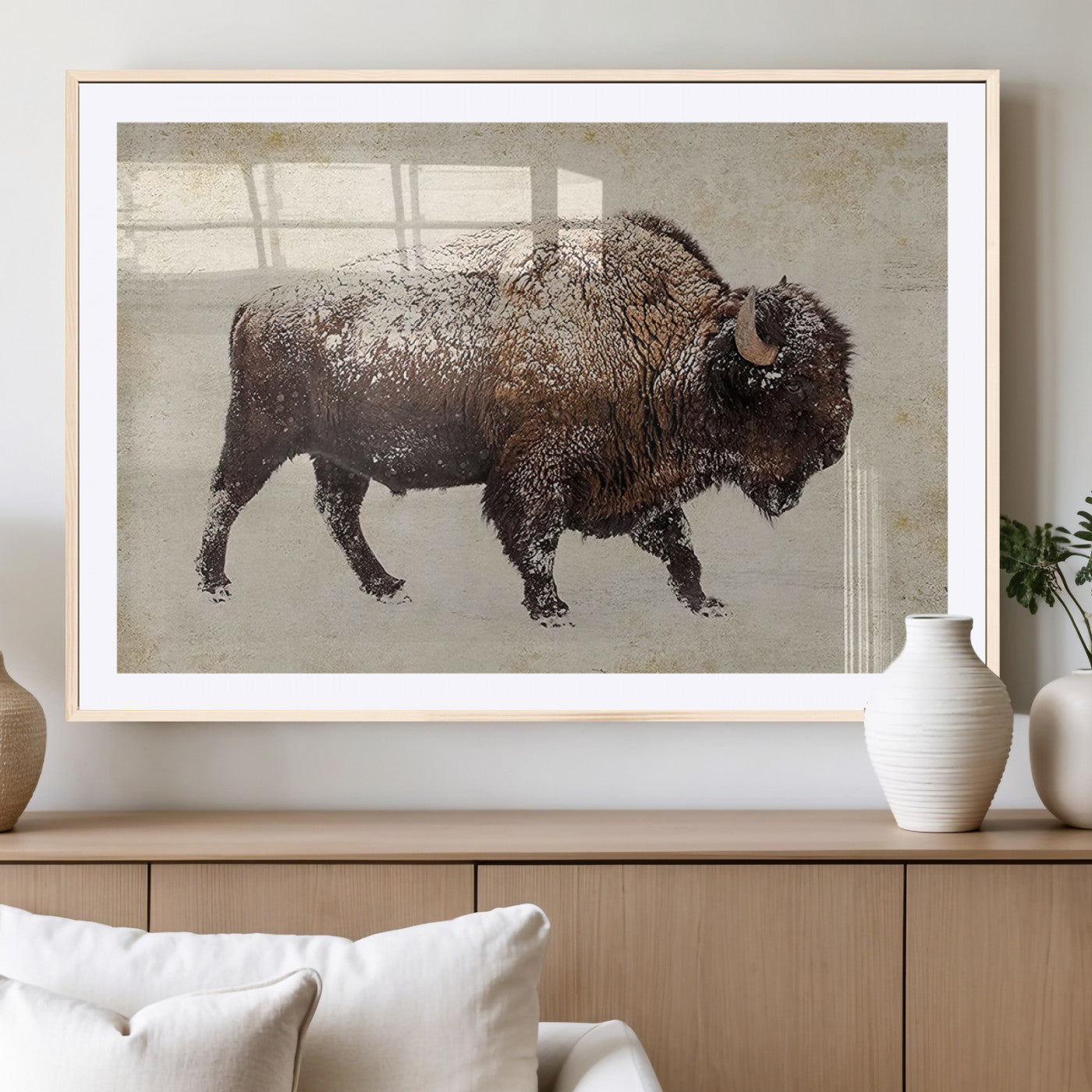 54810031-MGV-CV-36X24-Western Wall Art – Snow Covered Bison Canvas Print, Rustic Wildlife Photography Decor for Bedroom, Living Room, Office, Lodge,