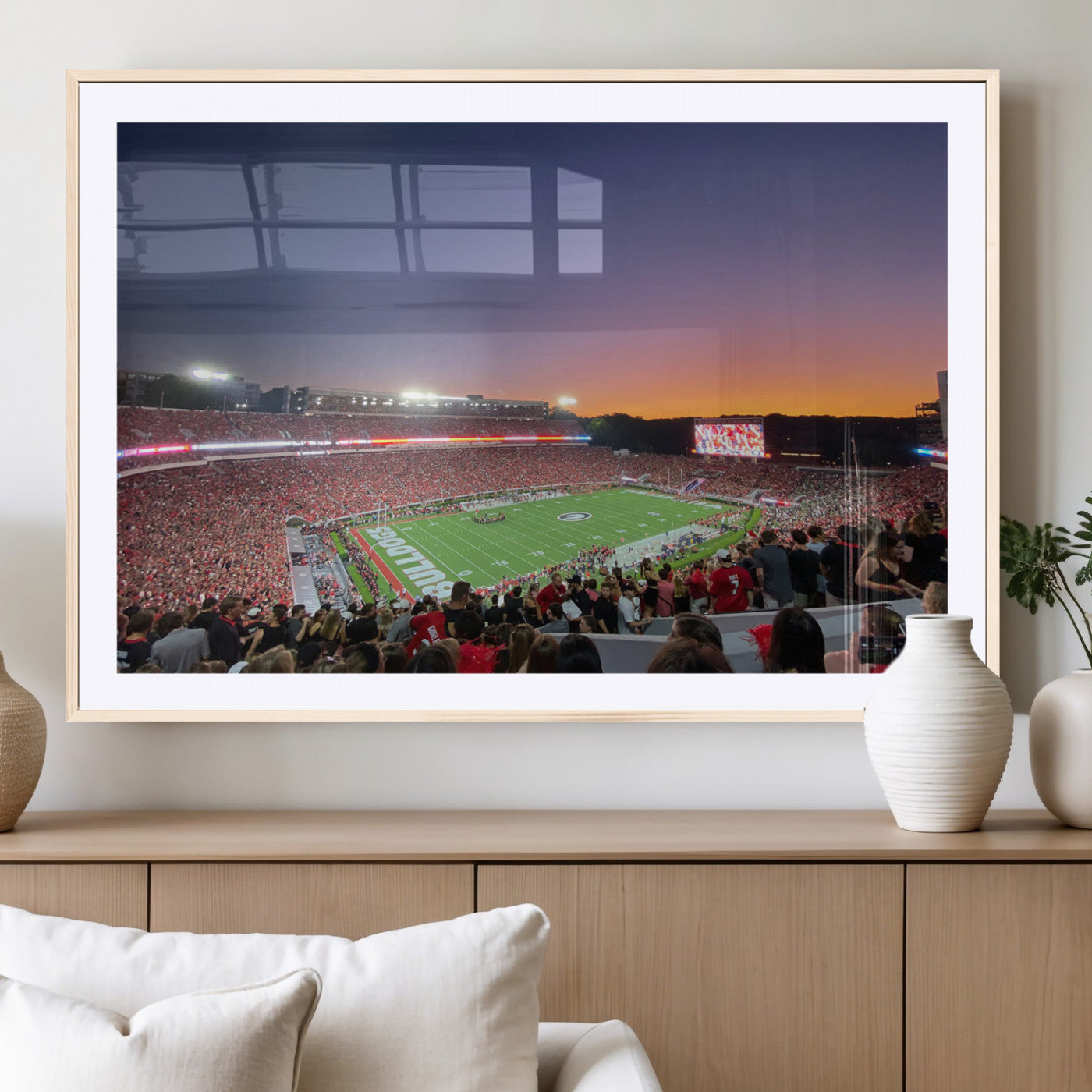 25139565-MGV-CV-36X24-Sanford Stadium Wall Art – Panoramic Georgia Bulldogs Sunset Football Game Canvas Print, Red Crowd Sports Decor for Office, Man