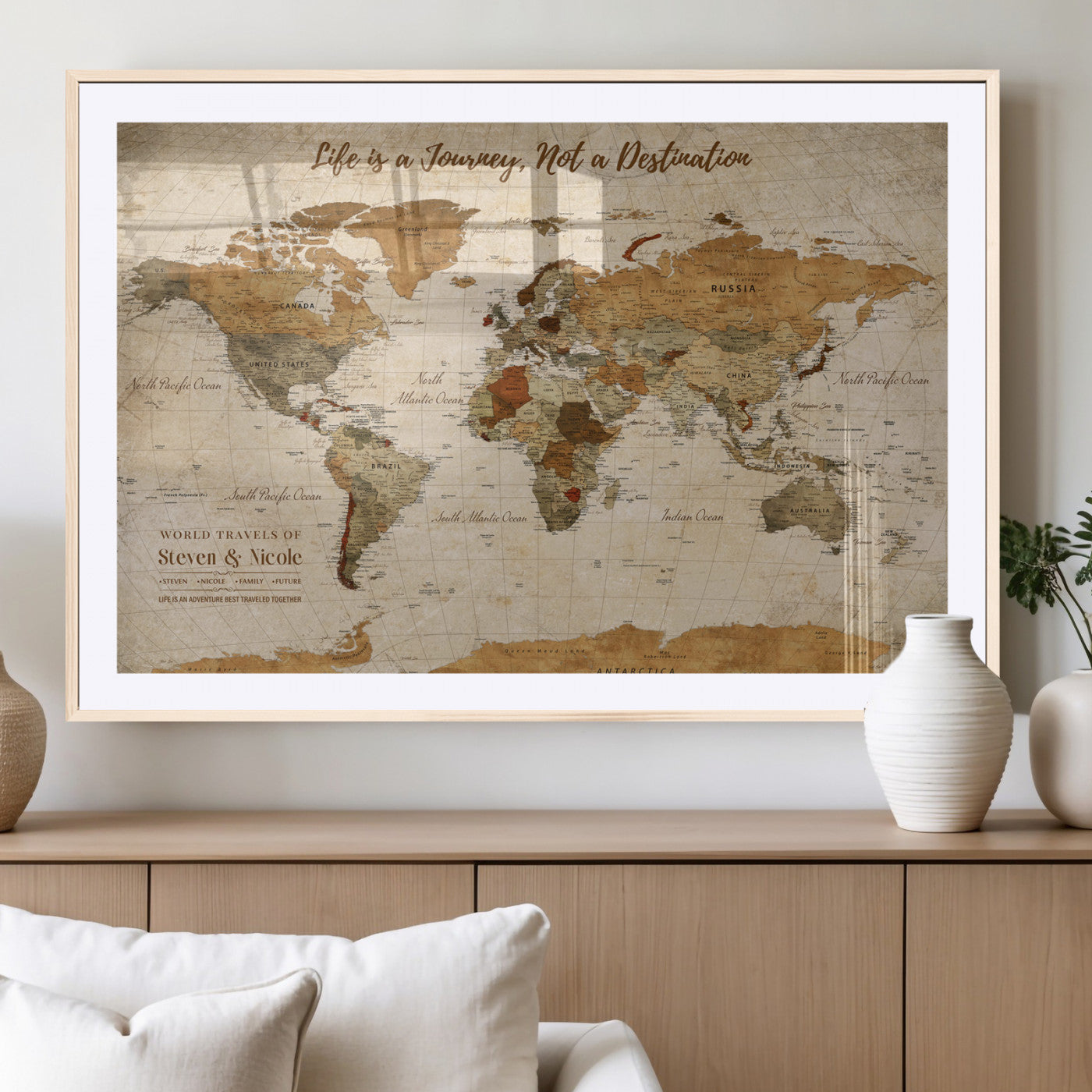 MGC-FP-36x24 - Personalized Push Pin World Map Wall Art – Custom Canvas Print for Living Room Decor