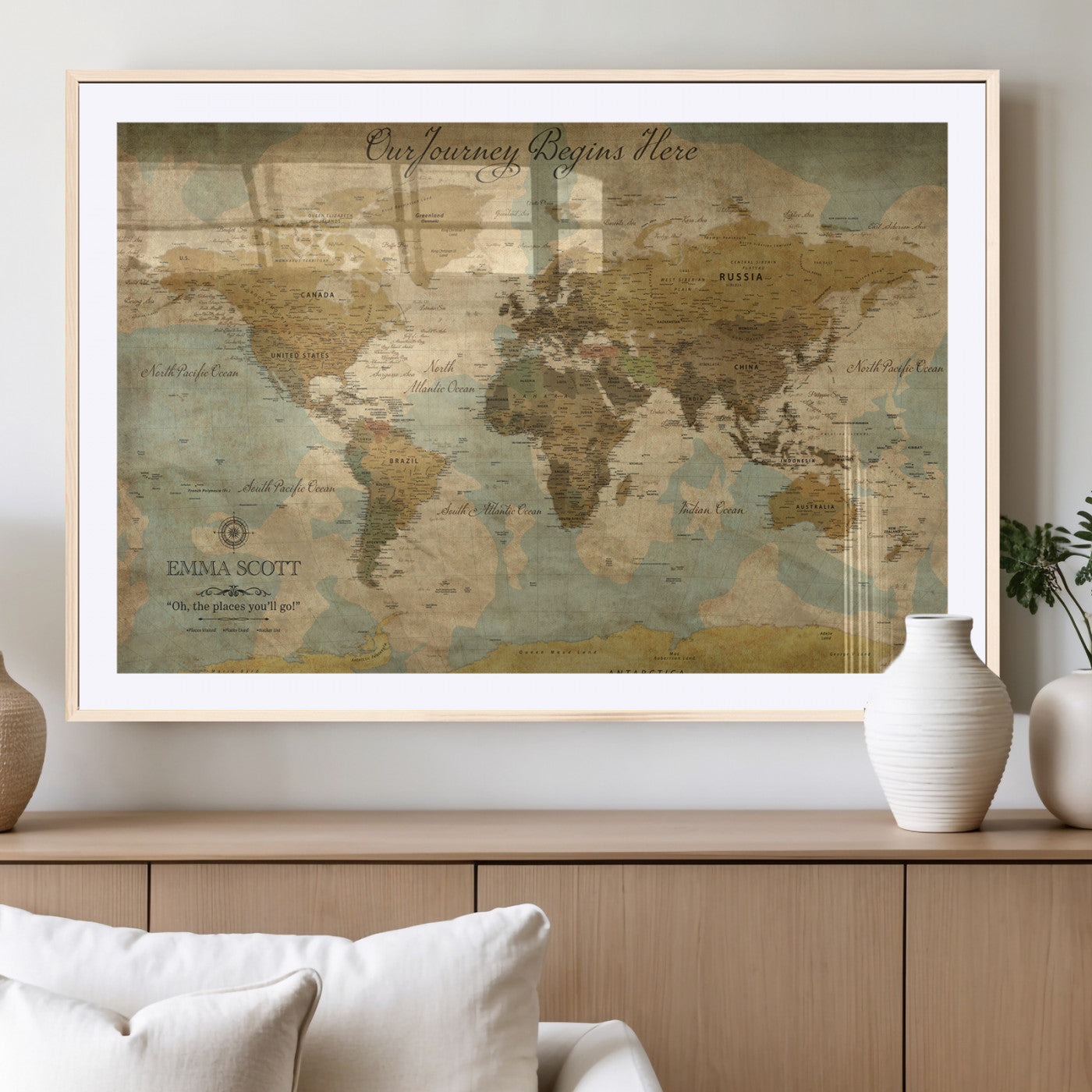 54795344-MGV-CV-36X24-Personalized World Map Wall Art – Vintage Adventure Travel Map with Custom Names, Rustic Wall Décor for Couples, Families