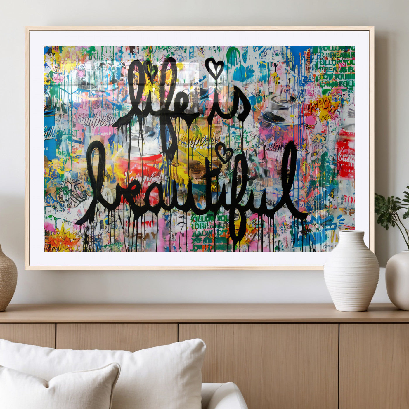 36856-MGV-CV-36X24-Life Is Beautiful Wall Art – Colorful Graffiti Canvas Print, Modern Street Style Artwork, Inspirational Decor for Living Room,