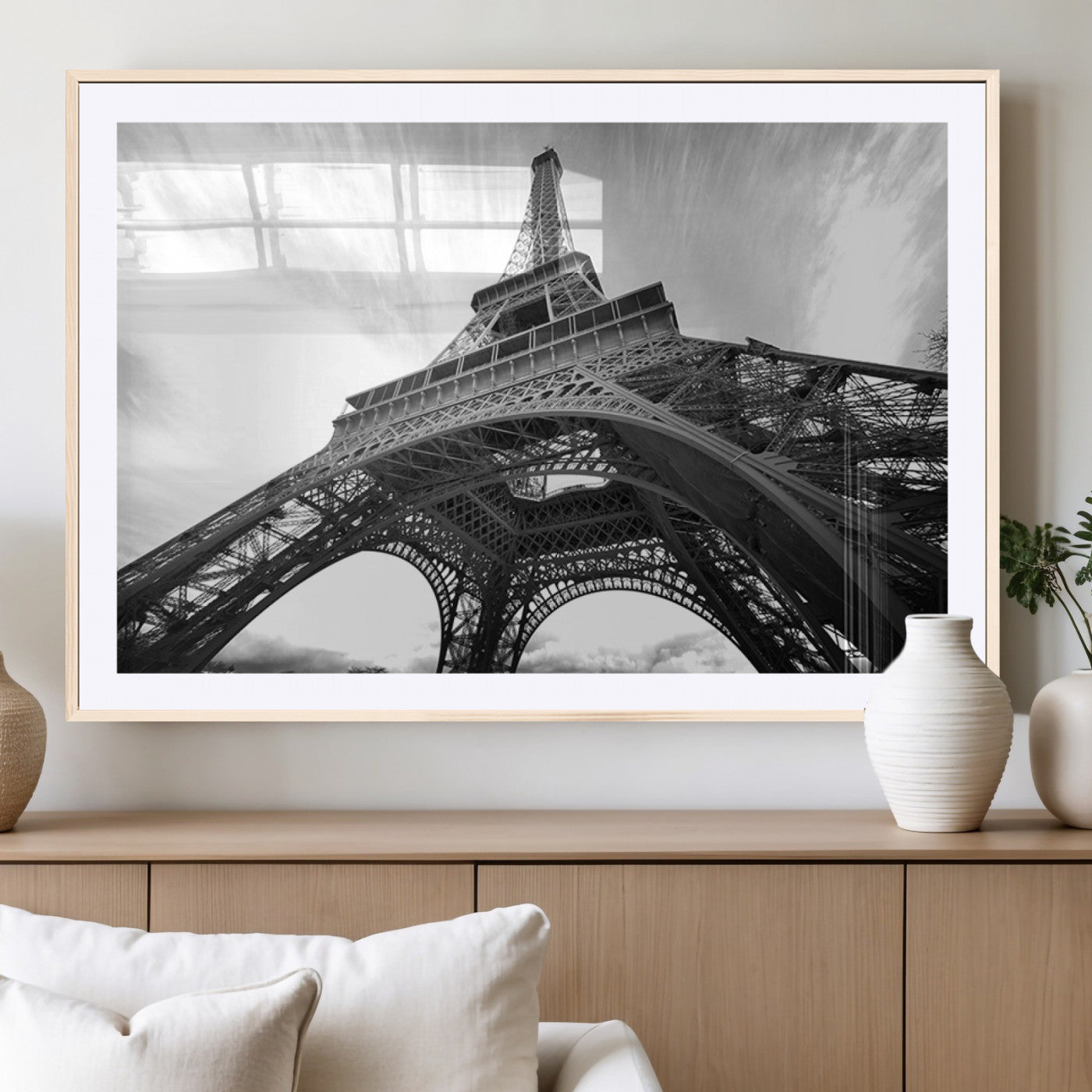 40006-MGV-CV-36X24-Eiffel Tower Wall Art – Black and White Architectural Photo Print, Paris Inspired Decor for Bedroom, Office, Studio or Modern