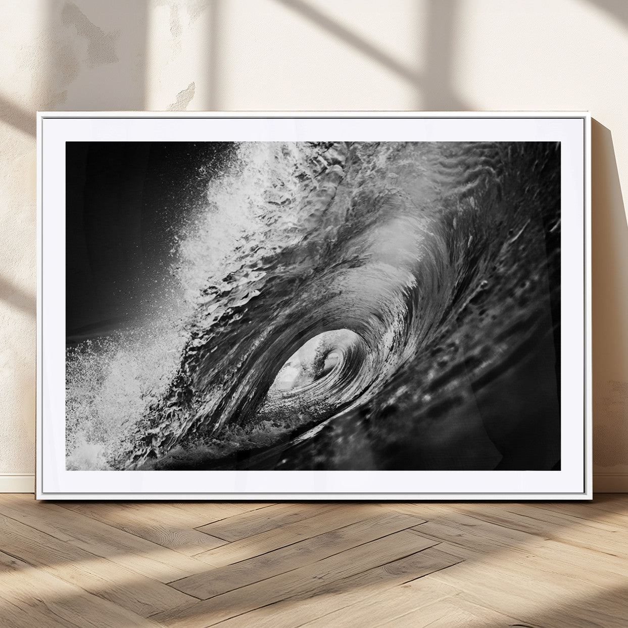 22702-MGV-CV-36X24-Black and White Ocean Wave Wall Art – Powerful Surf Curl Photography Canvas Print, Modern Coastal Decor for Living Room, Office or