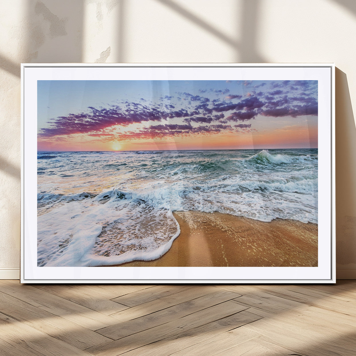 44120-MGC-FP-36x24_White-Ocean Sunset Wall Art – Beach Landscape Canvas Print, Serene Coastal Decor for Living Room, Office or Bedroom