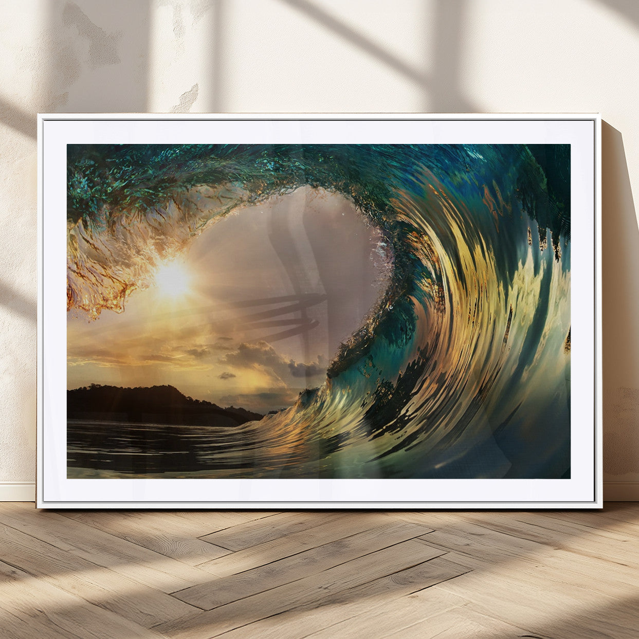 38256-MGV-CV-36X24-Ocean Wave Wall Art – Stunning Sunrise Through Curling Wave Canvas Print, Coastal Surf Photography Seascape Decor for Living Room,