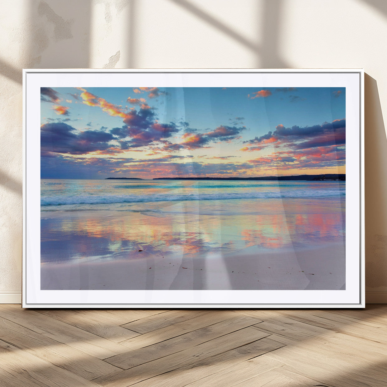 56723-MGV-CV-36X24-Serene Sunset Beach Wall Art – Panoramic Coastal Canvas Print, Peaceful Ocean Reflection Decor for Living Room, Bedroom or Office