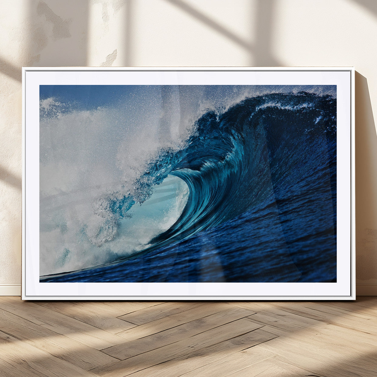 89502-MGV-CV-36X24-Powerful Ocean Wave Wall Art – Panoramic Blue Sea Wave Canvas Print, Coastal Surf Photography Artwork for Living Room, Bedroom, or