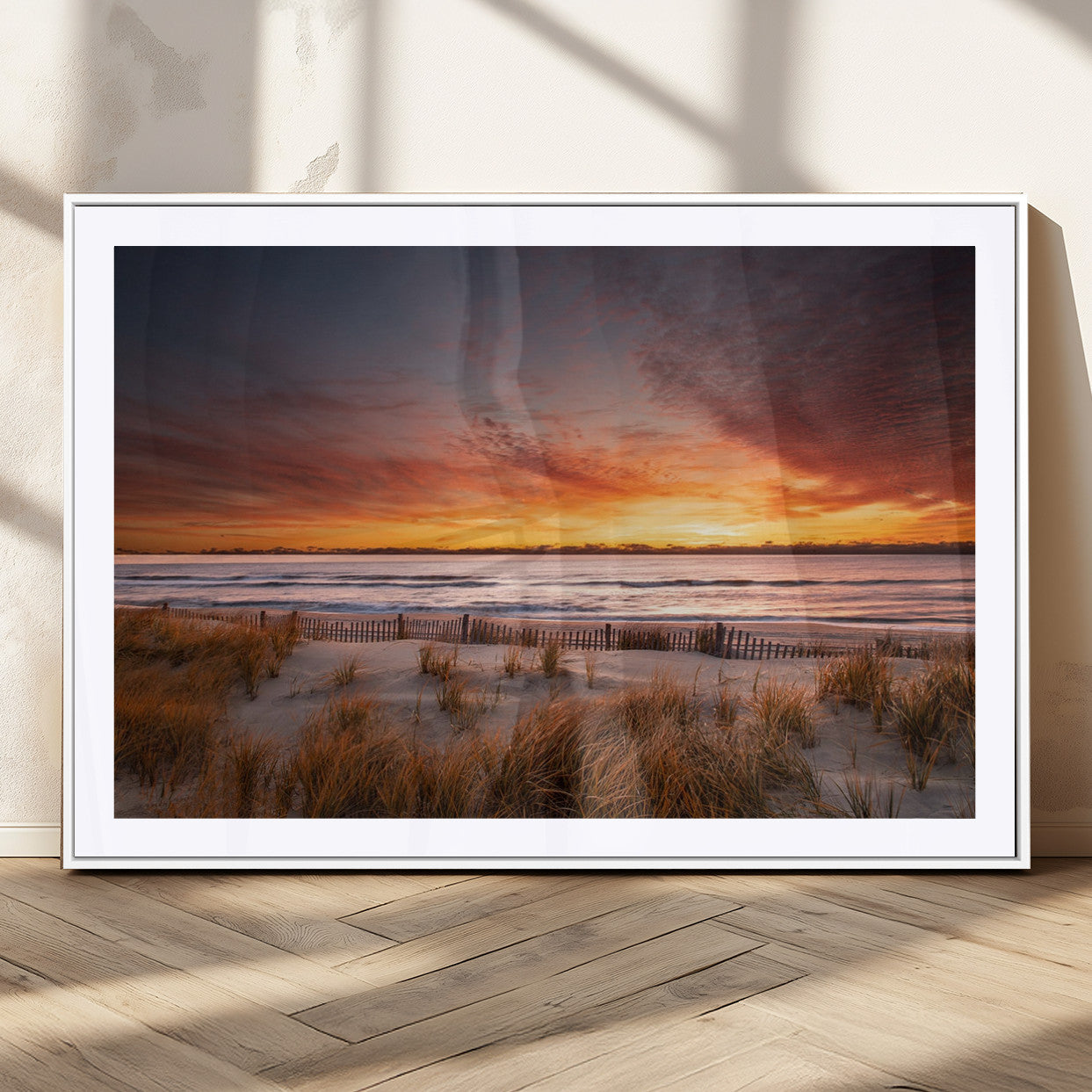 90176-MGV-CV-36X24-Beach Sunset Wall Art – Coastal Sand Dune Canvas Print with Ocean Waves and Dramatic Sky, Seaside Landscape Decor for Living Room