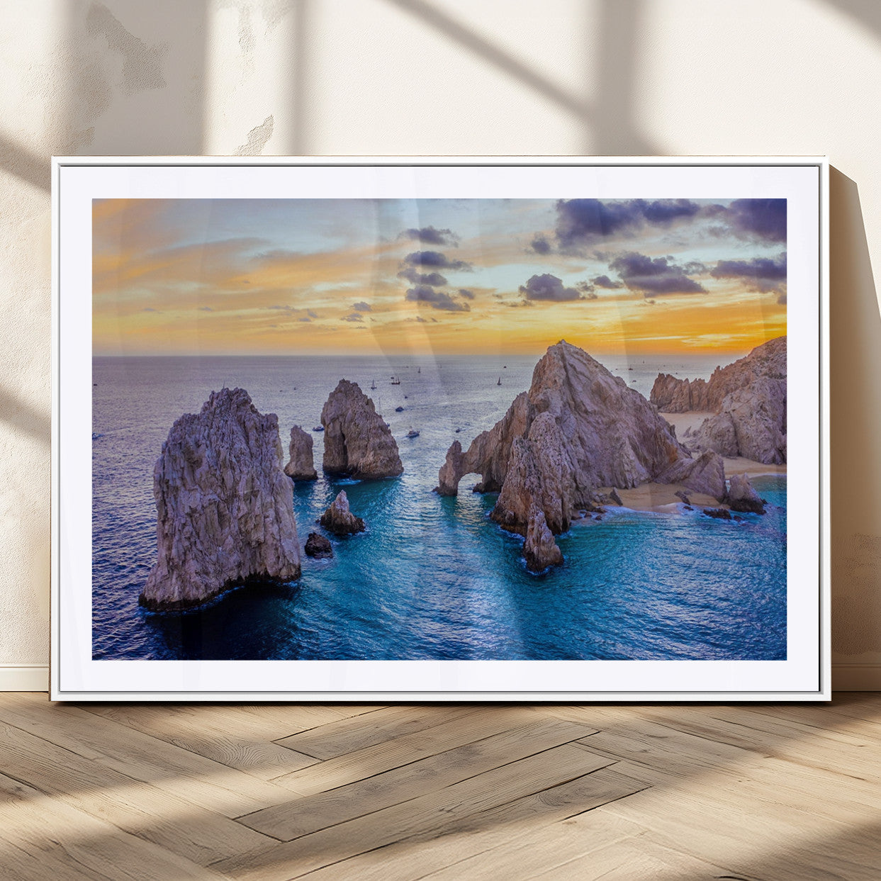 72955-MGV-CV-36X24-Ocean Rock Formation Wall Art – Sunset Coastal Seascape Print, Beach Landscape Decor for Living Room or Office