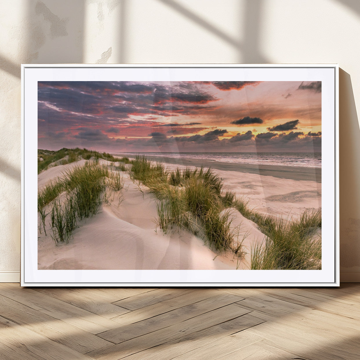 60570-MGV-CV-36X24-Beach Sunset Wall Art – Coastal Sand Dunes and Ocean Horizon Canvas Print, Tranquil Seascape Photography Decor for Living Room or