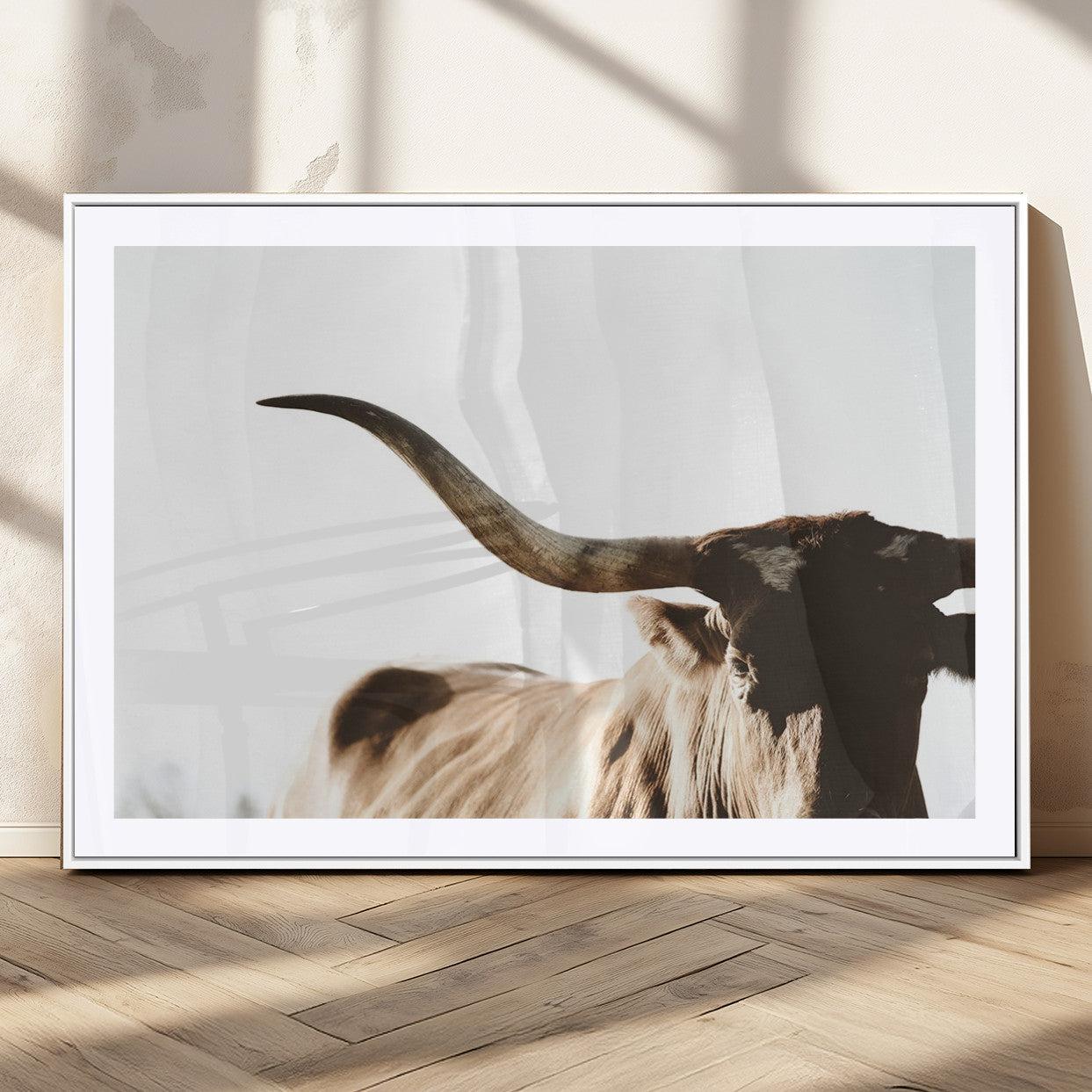 35866-MGC-FP-36x24_White-Texas Longhorn Wall Art – Rustic Western Bull Canvas Print, Farmhouse Animal Photography Decor for Living Room, Office, or Ranch