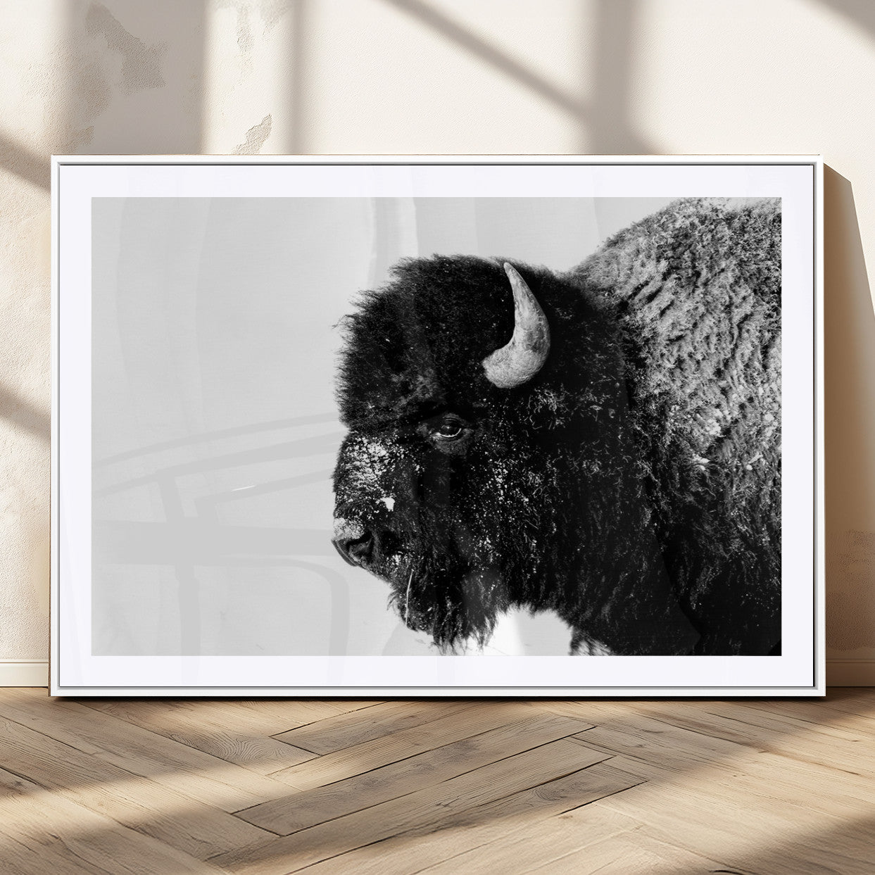 68780-MGV-CV-36X24-Bison Close-Up Wall Art – Black and White Buffalo Canvas Print, Rustic Wildlife Photography Decor for Living Room, Office, or