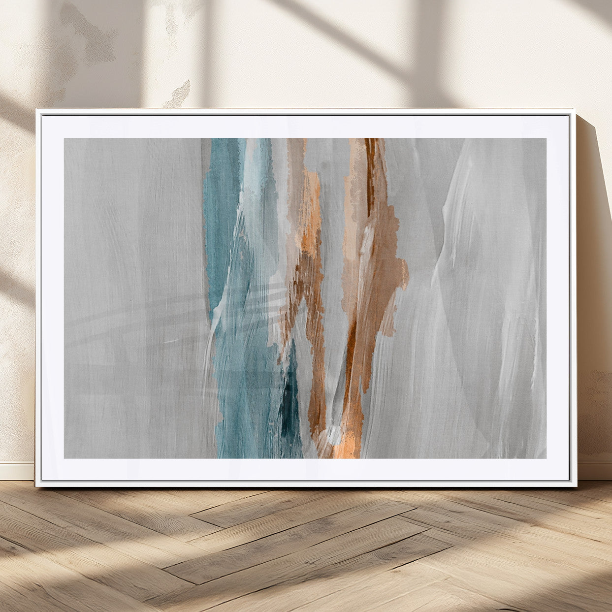 66154-MGV-CV-36X24-Abstract Brushstroke Wall Art – Modern Teal and Gold Canvas Print, Minimalist Contemporary Painting for Living Room, Bedroom, or