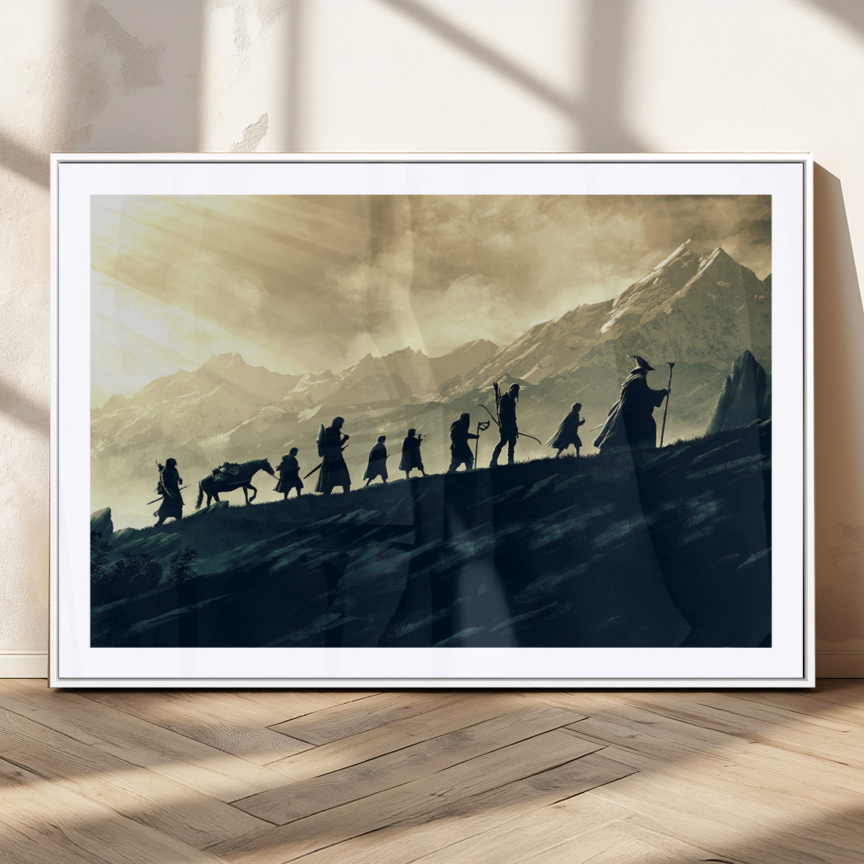 41574-MGC-FP-36x24_White-Fellowship Journey Wall Art – Epic Fantasy Adventure Canvas Print, Mountain Landscape Decor for Living Room, Office or Man Cave