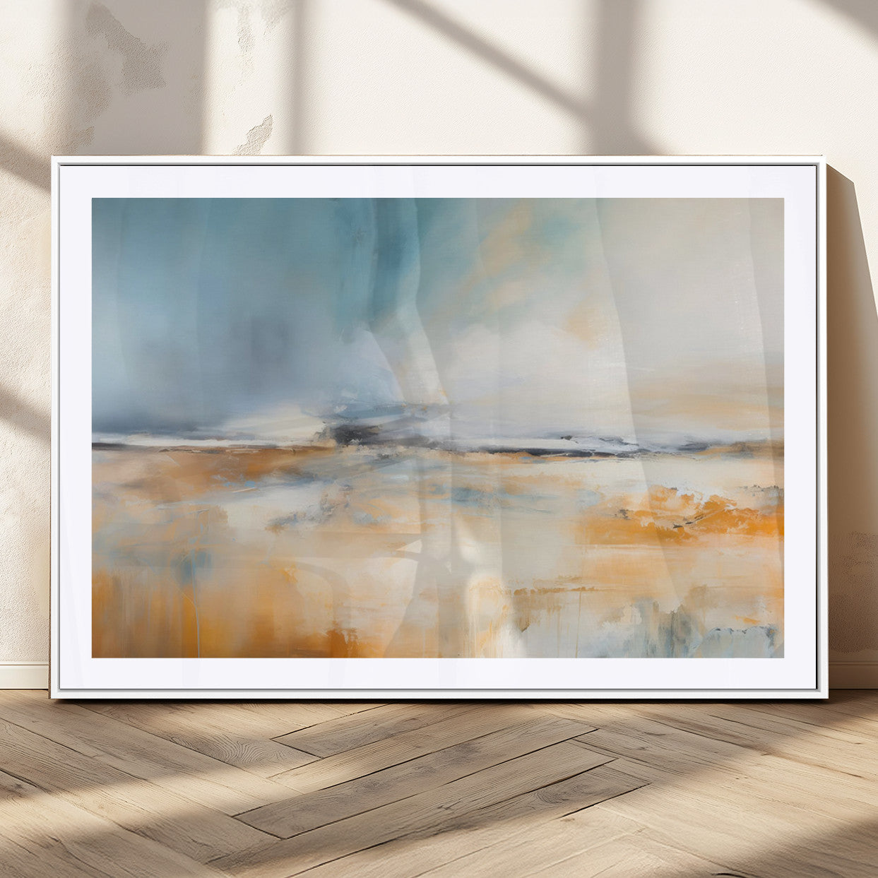 92764-MGC-FP-36x24_White-Abstract Landscape Wall Art – Modern Blue and Orange Canvas Print, Large Minimalist Painting for Living Room, Bedroom, Office or
