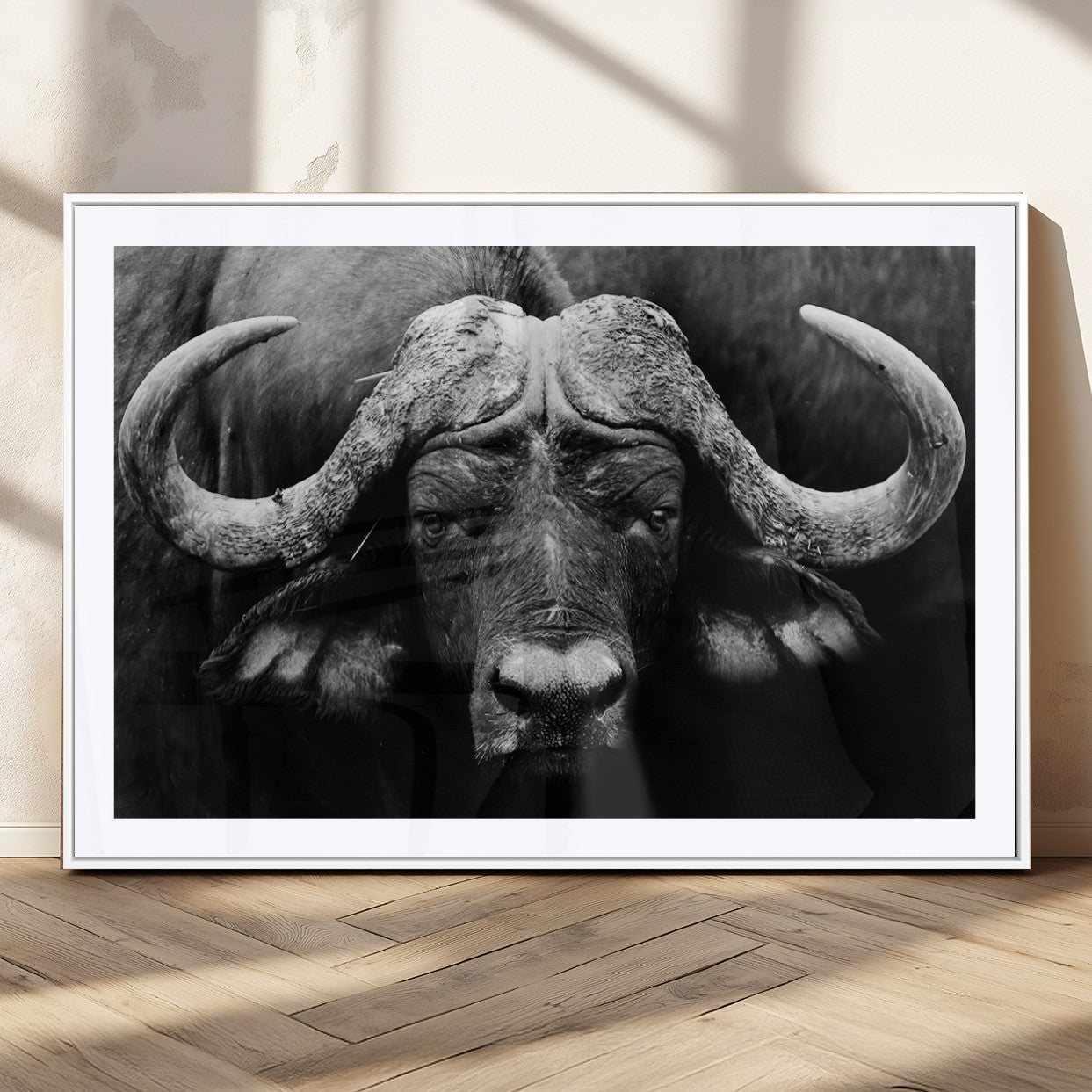 75273-MGV-CV-36X24-Buffalo Wall Art – Black and White African Buffalo Canvas Print, Rustic Wildlife Animal Artwork for Farmhouse, Living Room,