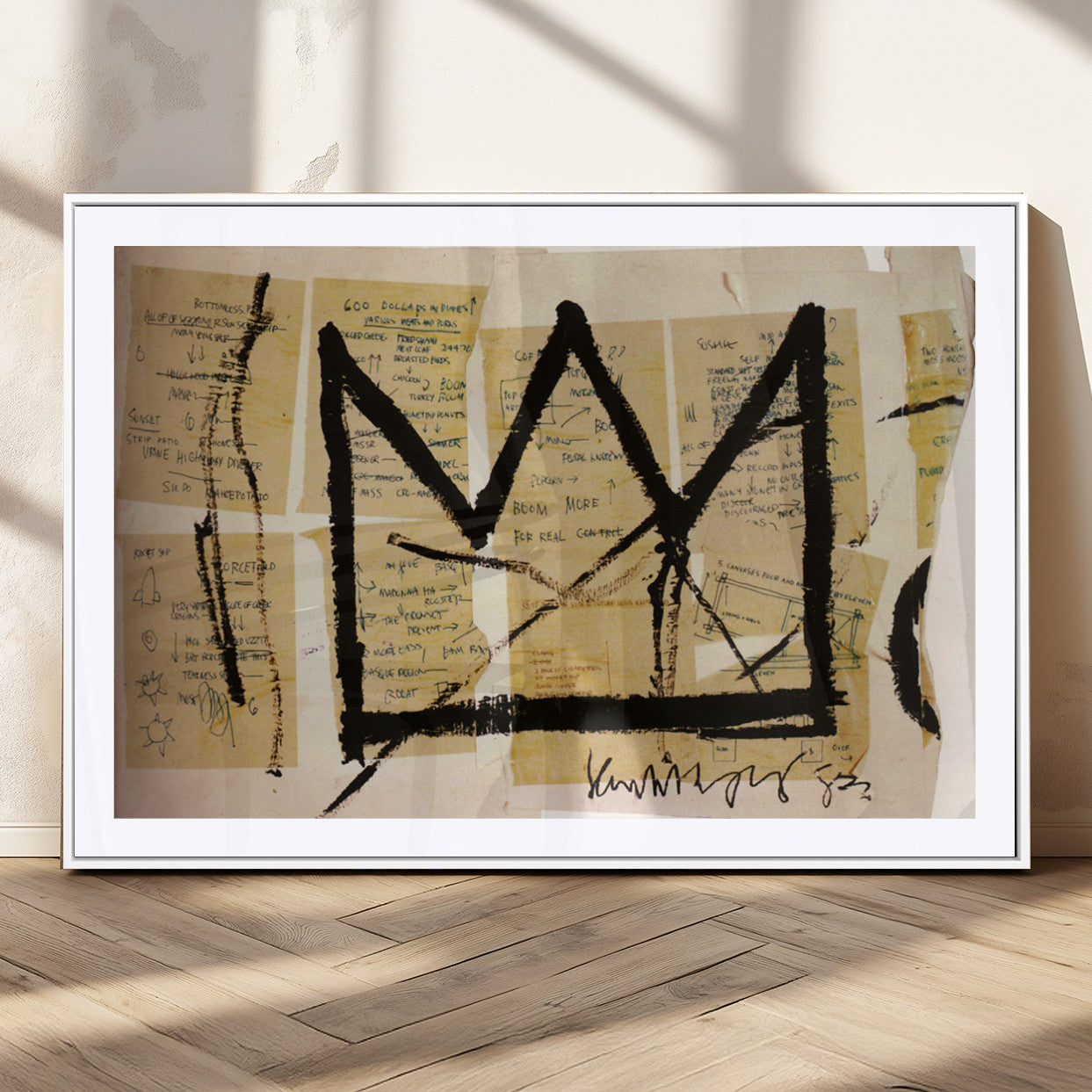 37215-MGC-FP-36x24_White-Abstract Crown Wall Art – Urban Graffiti Style Canvas Print Modern Street Art Design, Bold Contemporary Decor for Living Room,