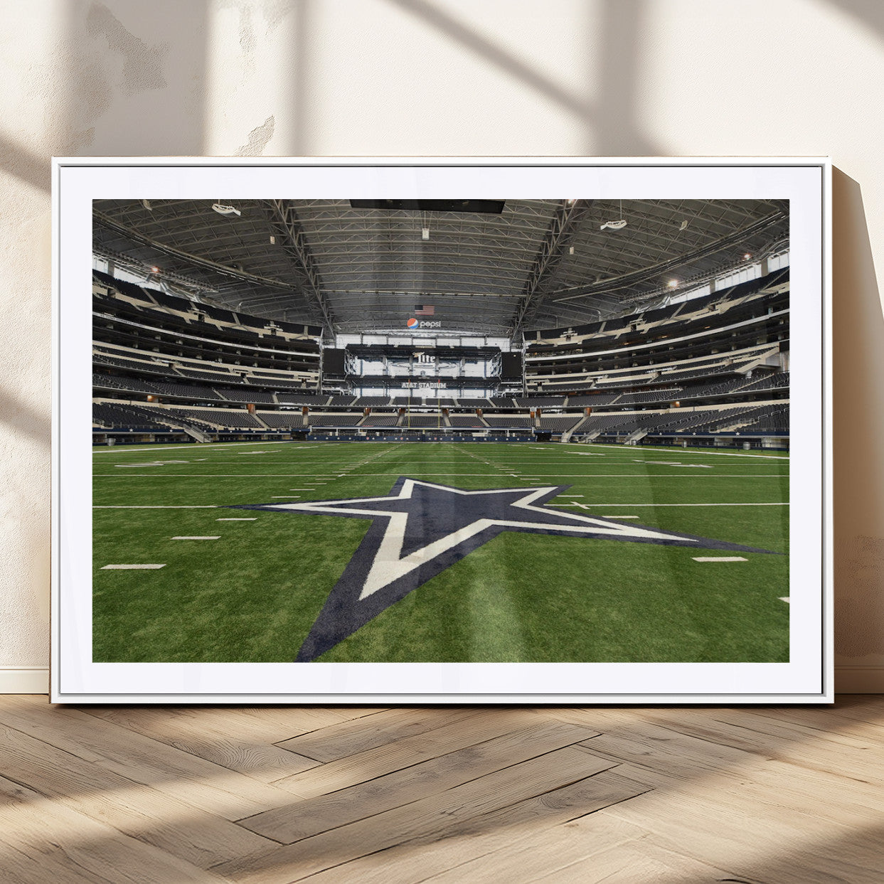 14834-MGC-FP-36x24_White-Dallas Att Stadium Wall Art Canvas Print, Framed Texas NFL Stadium Art Picture Print, American Football Stadium Perfect Sports