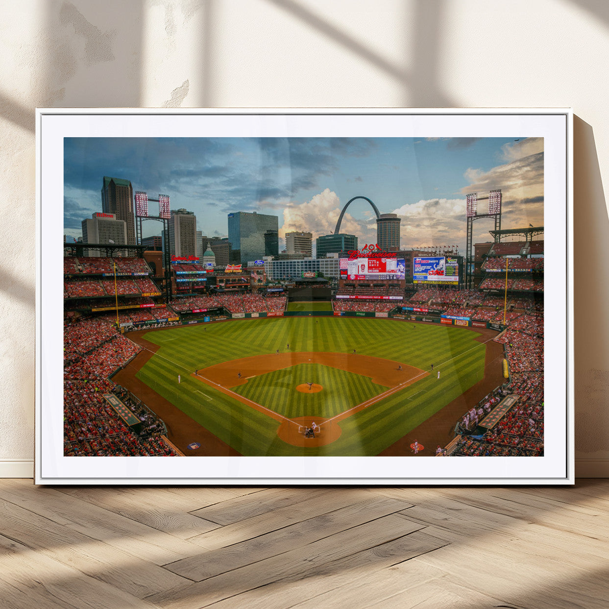 91908-MGV-CV-36X24-Baseball Stadium Wall Art – Canvas Print Game Day Field City Skyline Iconic Arch Scene Sports Photography, Decor for Game Room,