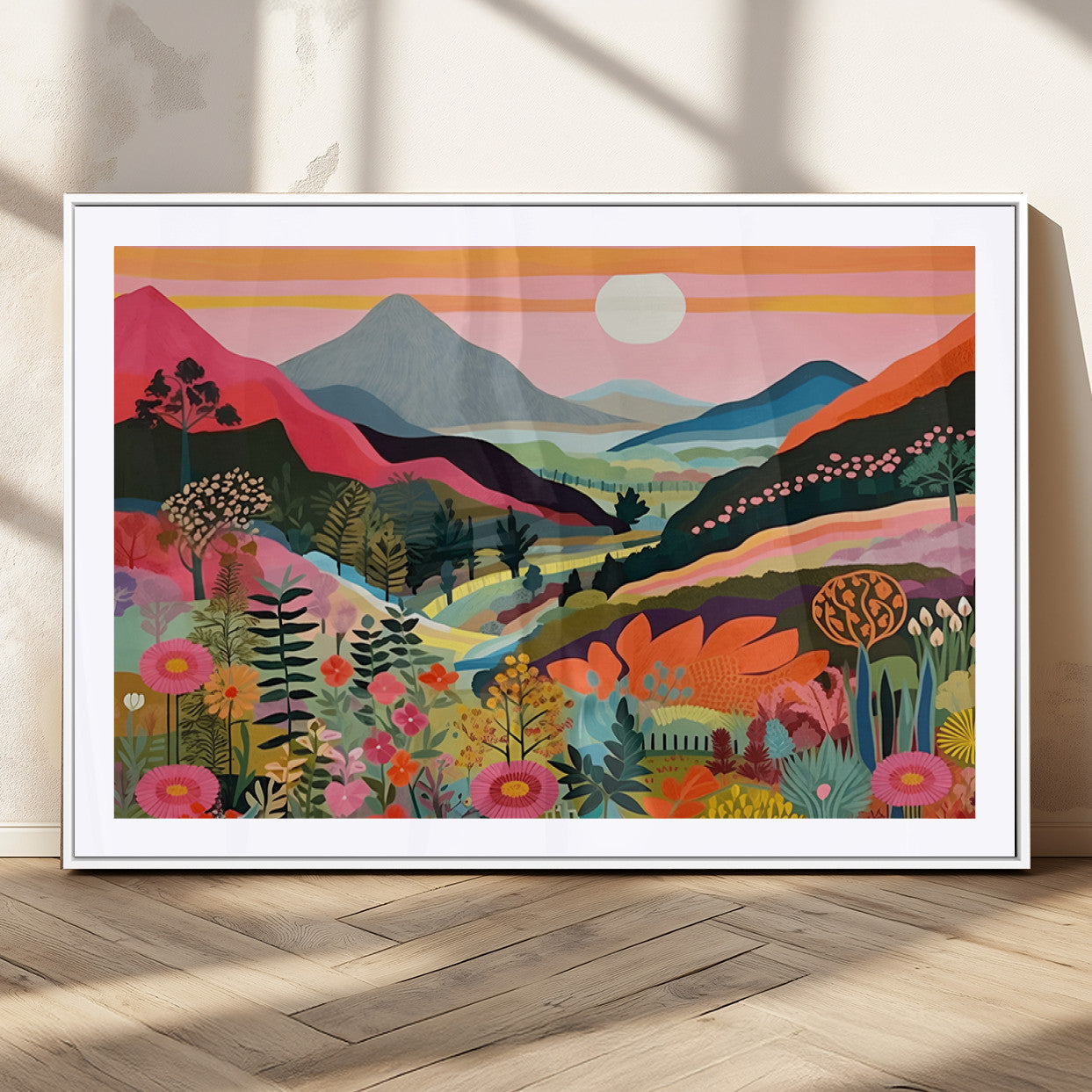61376-MGC-FP-36x24_White-Floral Valley Wall Art – Panoramic Mountain Landscape Canvas Print, Vibrant Nature Decor for Living Room, Office, or Bedroom