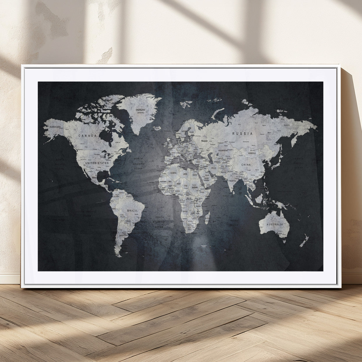 19124-MGC-FP-36x24_White-Modern World Map Wall Art – Black and White Canvas Print, Minimalist Global Map Decor for Office, Study, Bedroom or Living Room