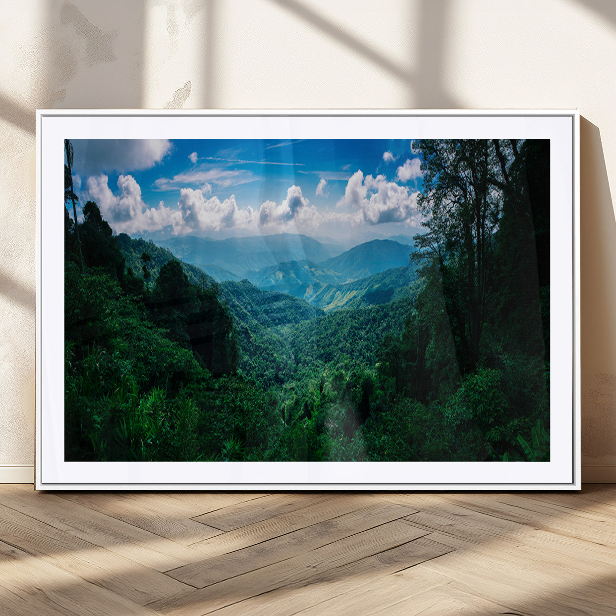 74439378-MGV-CV-36X24-Tropical Jungle Wall Art Canvas Print, Framed Lush Valley Art Picture Print, Forest Mountains Perfect Tropical Wilderness Decor