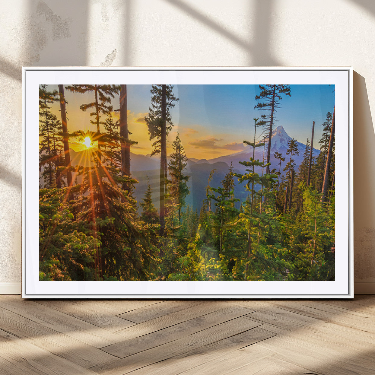 83544043-MGV-CV-36X24-Forest Sunset Wall Art Canvas Print, Framed Sunset Trees Art Picture Print, Green Pines Perfect Rustic Nature Decor Artwork