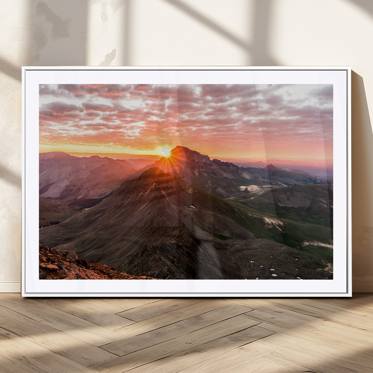 50957419-MGV-CV-36X24-Mountain Sunrise Wall Art Canvas Print, Framed Alpine Ridge Art Picture Print, Mountain Range Perfect Vibrant Rustic Decor Artwork