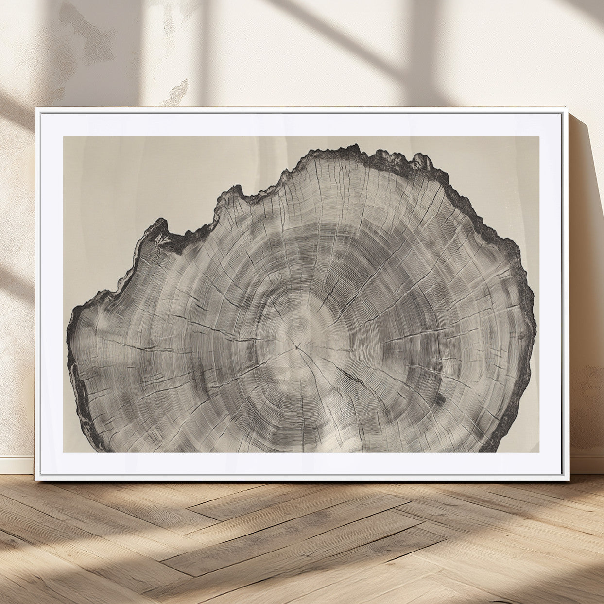 98921313-MGC-FP-36x24_White-Tree Ring Wall Art Canvas Print, Framed Wood Slice Art Picture Print, Minimalist Wood Perfect Rustic Academic Decor Artwork