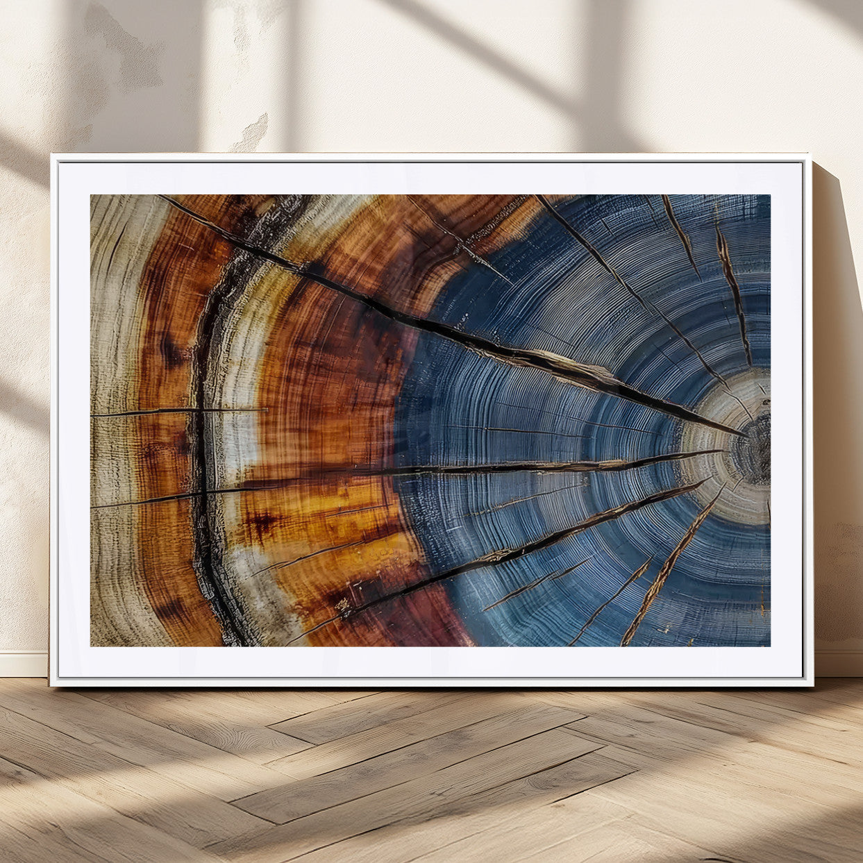 96890915-MGC-FP-36x24_White-Abstract Tree Ring Wall Art – Rustic Nature Canvas Print with Wood Grain Texture, Modern Earth Tone Artwork for Office, Living