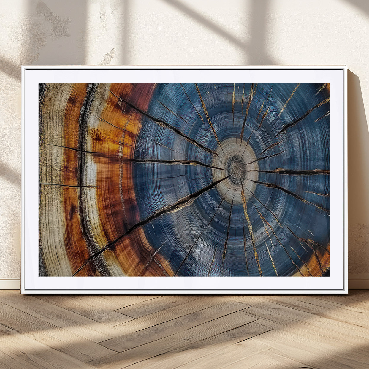 82059233-MGC-FP-36x24_White-Rustic Tree Ring Wall Art – Natural Wood Texture Canvas Print, Framed Abstract Tree Stump for Farmhouse, Log Cabin, Wooden House