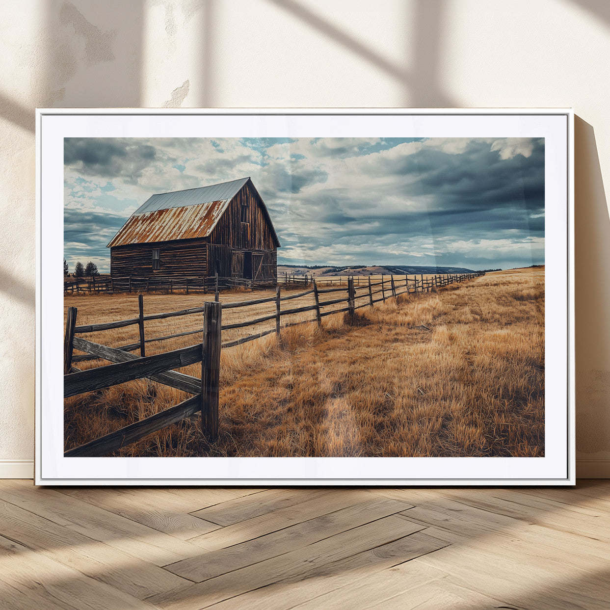 69356982-MGV-CV-36X24-Old Barn Wall Art Canvas Print, Framed Rustic Fence Art Picture Print, Wooden Farmhouse Perfect Rustic Farmhouse Decor Artwork