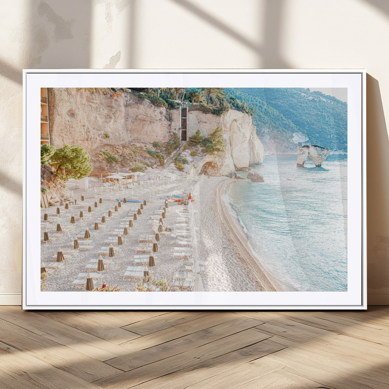 84816639-MGV-CV-36X24-Mediterranean Beach Wall Art Canvas Print, Framed Airy Coastal Art Picture Print, Summer Shore Perfect Coastal Retreat Decor