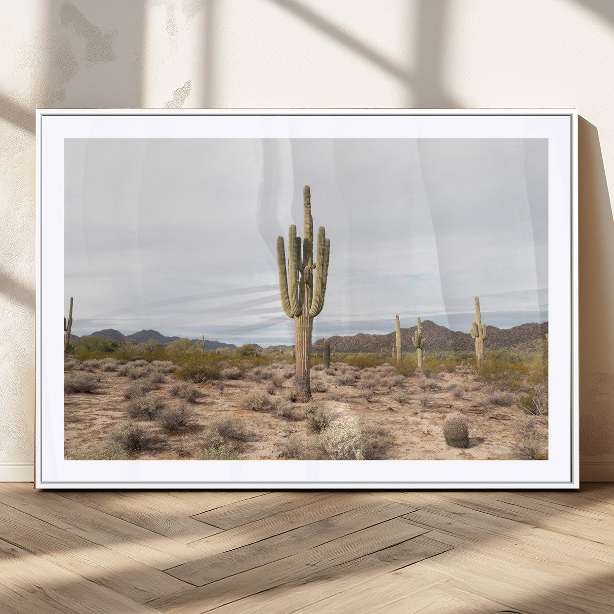 96147924-MGC-FP-36x24_White-Saguaro Cactus Wall Art Canvas Print, Framed Desert Cactus Art Picture Print, Earthy Desert Perfect Southwestern Boho Decor