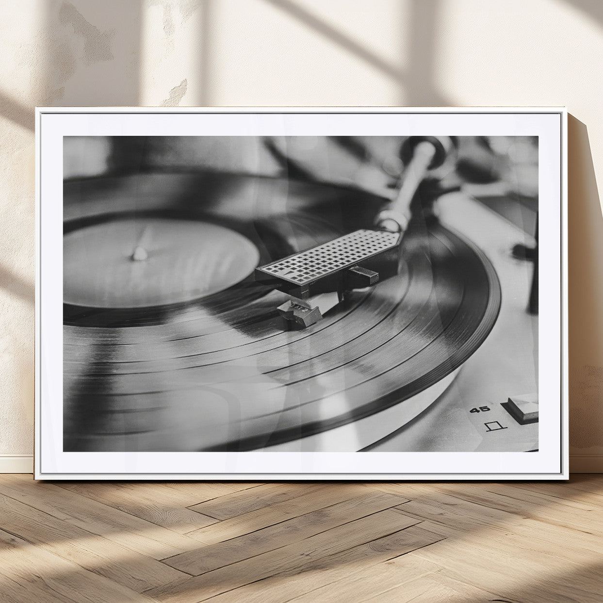 41253898-MGV-CV-36X24-Vinyl Record Wall Art Canvas Print, Framed Turntable Close Art Picture Print, Retro Vibes Perfect Vintage Industrial Decor Artwork