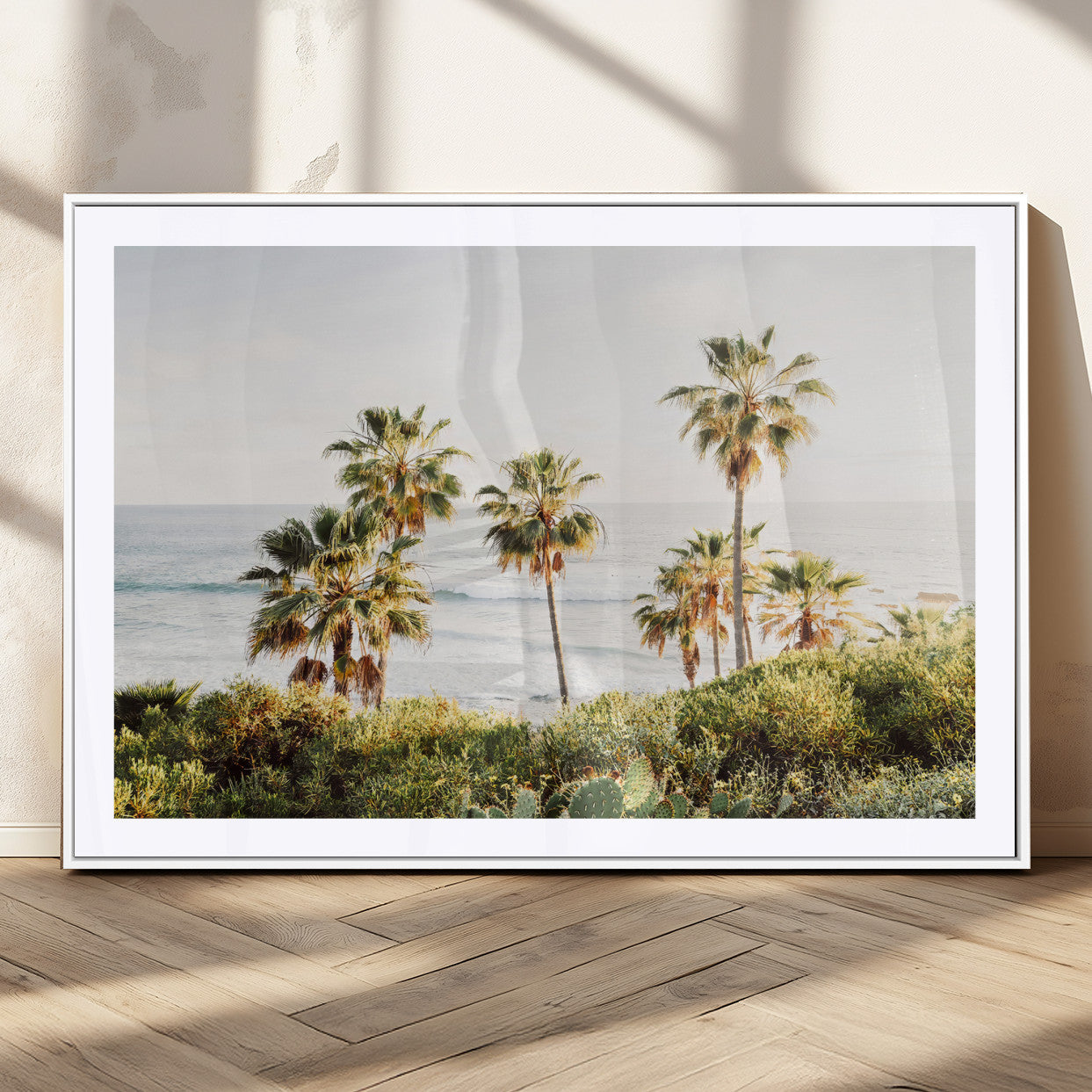 94707294-MGV-CV-36X24-California Coast Wall Art Canvas Print, Framed Palm Trees Art Picture Print, Coastal Landscape Perfect Coastal Minimalist Decor