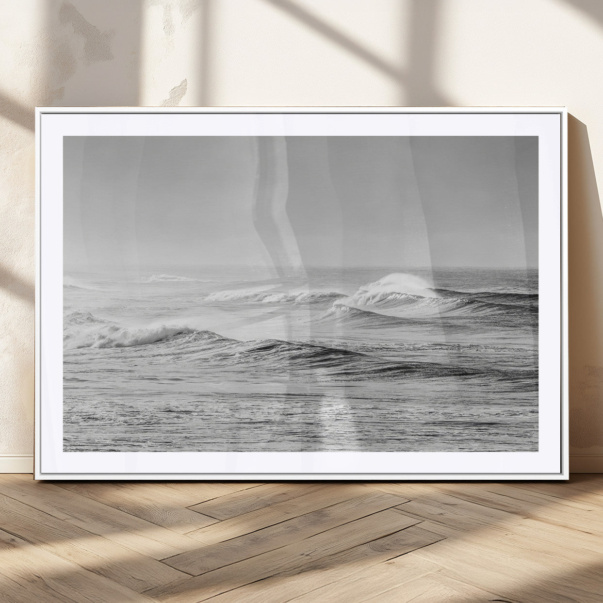98634812-MGV-CV-36X24-Black and White Ocean Waves Wall Art – Minimalist Sea Canvas Print, Coastal Photography Decor for Living Room, Bedroom or Office