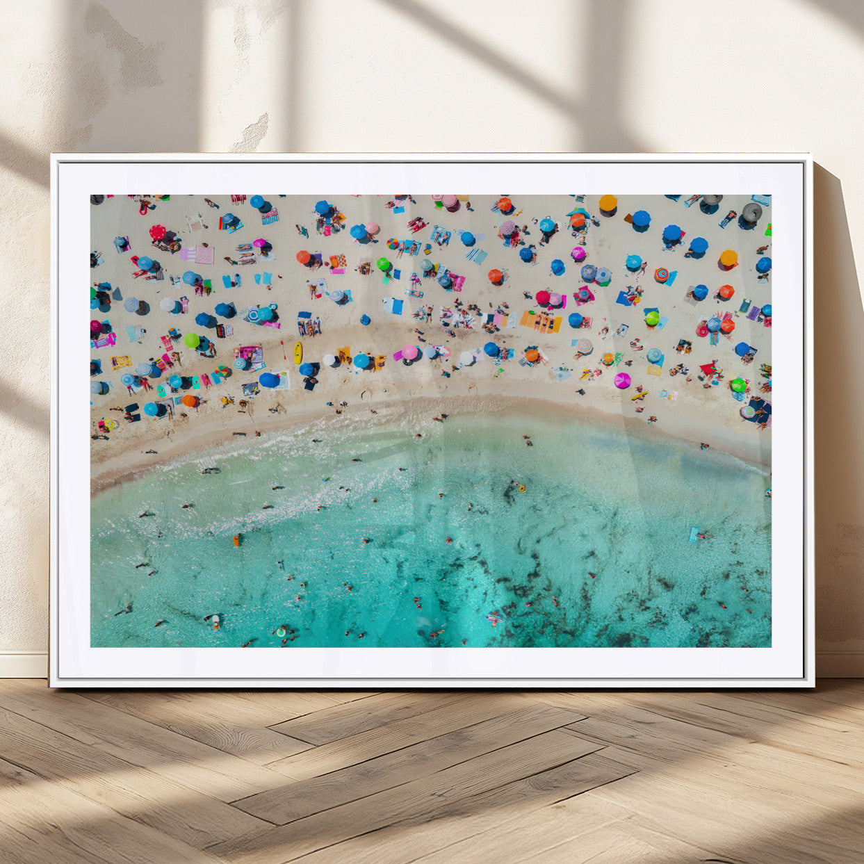 76172085-MGC-FP-36x24_White-Tropical Shoreline Wall Art Canvas Print, Framed Beach Relaxing Art Picture Print, Aerial Summer Perfect Coastal Vibrant Decor
