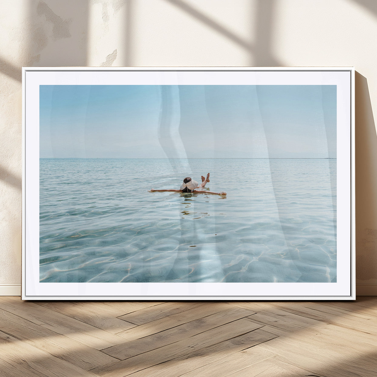 32624554-MGC-FP-36x24_White-Swimming Relaxation Wall Art Canvas Print, Framed Peaceful Water Art Picture Print, Clear Sea Perfect Minimalist Aquatic Decor