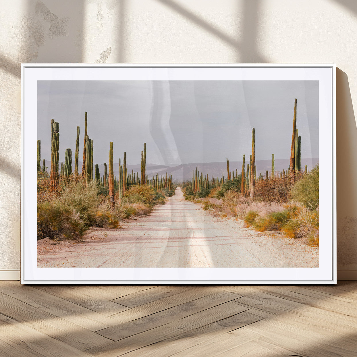 30742780-MGC-FP-36x24_White-Desert Cactus Wall Art Canvas Print, Framed Southwestern Art Picture Print, Bohemian Western Perfect Southwestern Boho Decor