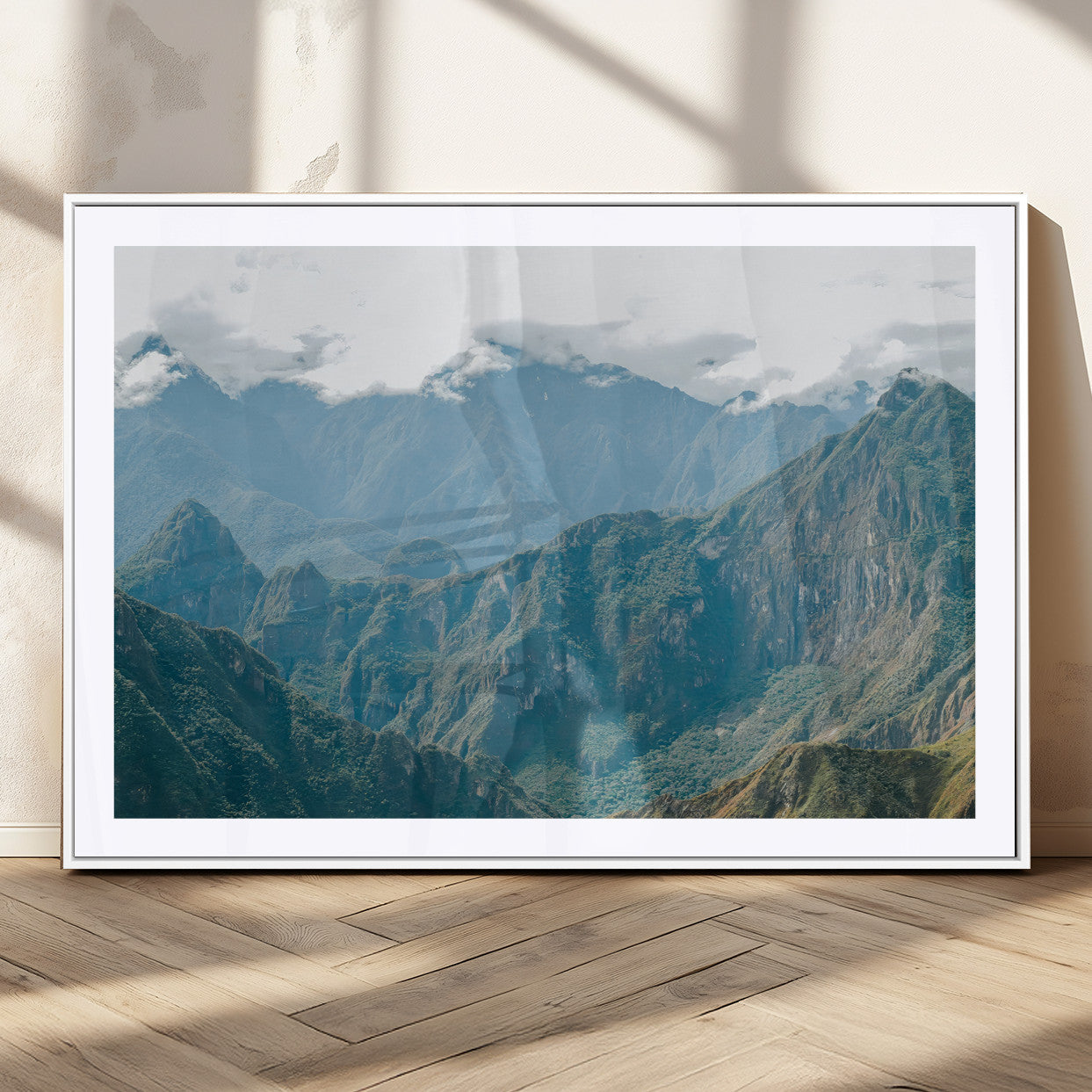 79393816-MGC-FP-36x24_White-Misty Mountain Wall Art Canvas Print, Framed Cloudy Andean Art Picture Print, Rugged Mountain Perfect Rustic Nature Decor Artwork