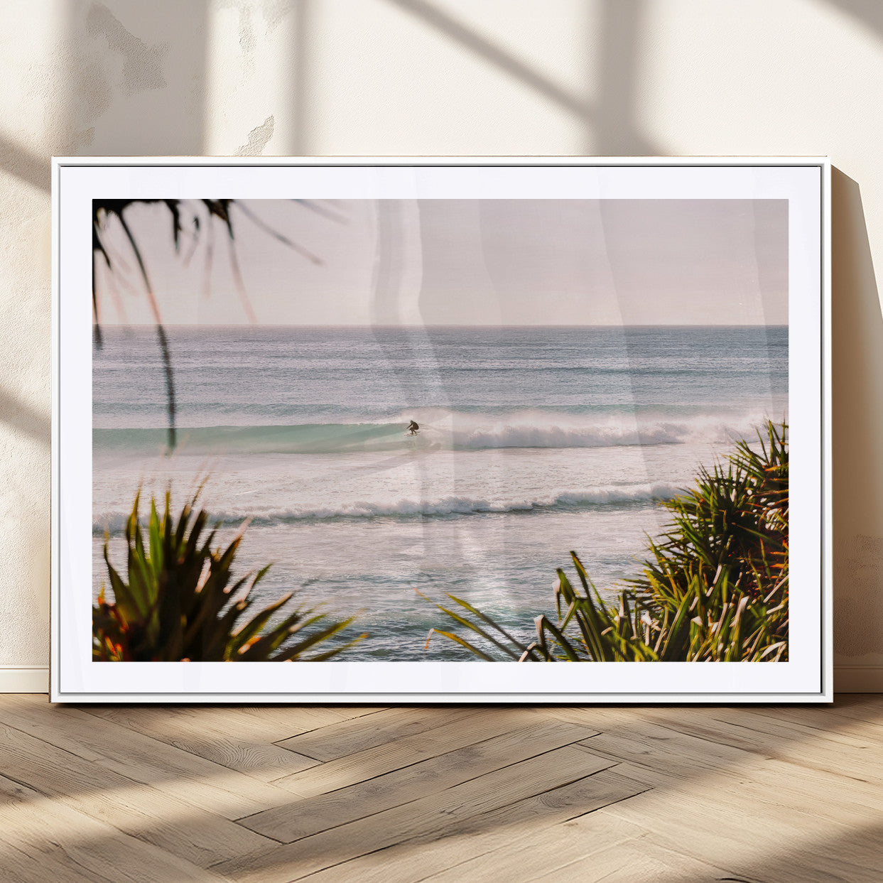 23287092-MGC-FP-36x24_White-Ocean Surfer Wall Art Canvas Print, Framed Coastal Surf Art Picture Print, Tropical Beach Perfect Tropical Coastal Decor Artwork