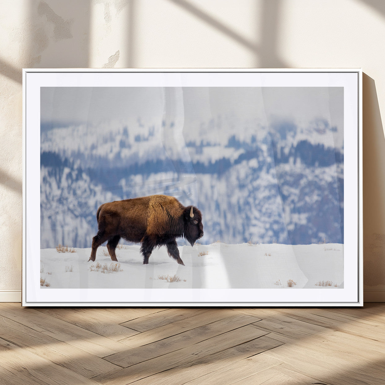 58512275-MGV-CV-36X24-Cowboy Aesthetic Wall Art Canvas Print, Framed Neutral Animal Theme Art Picture Print, Bison Ranch Style Perfect Rustic Western