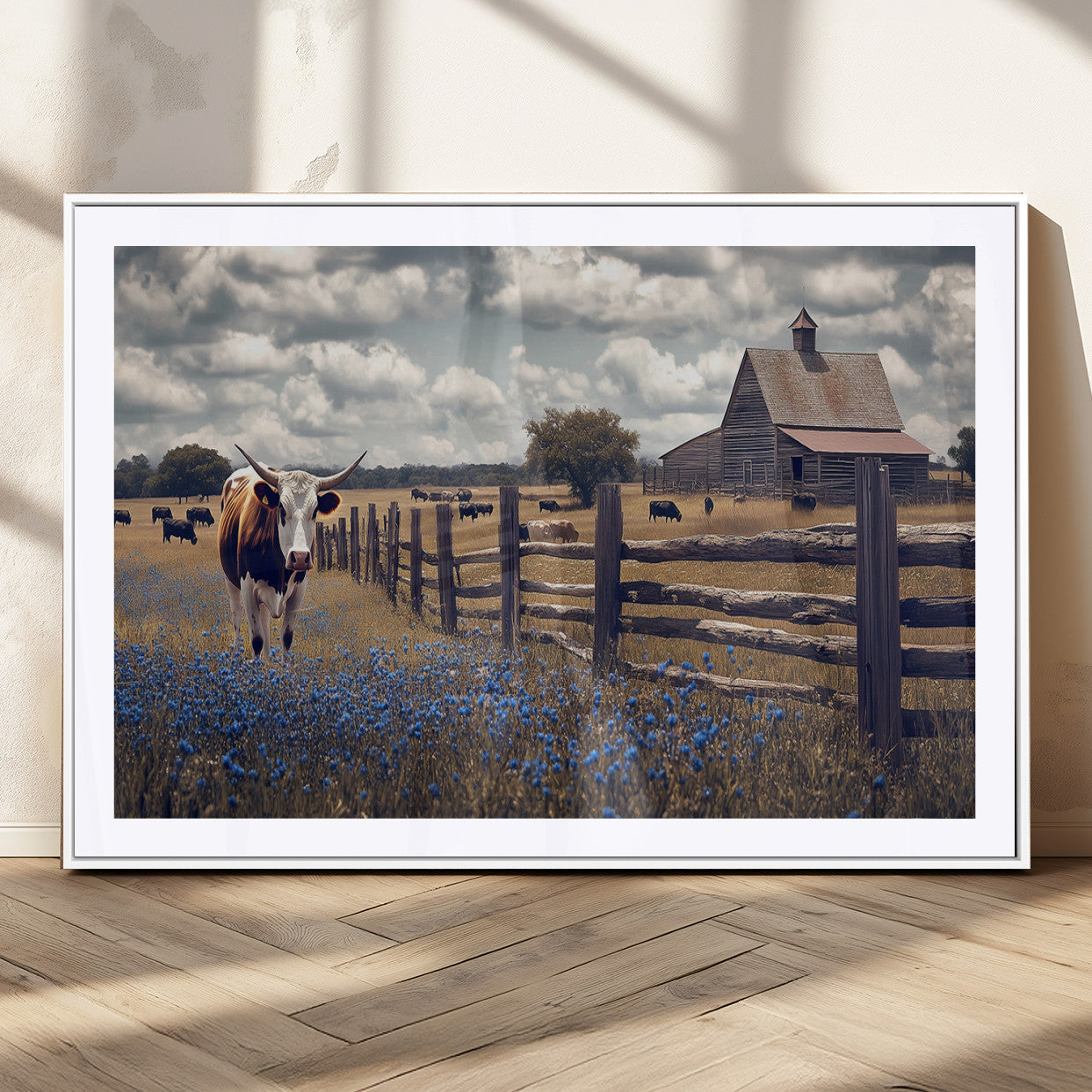22296025-MGV-CV-36X24-Texas Longhorn Canvas Wall Art Canvas Print, Framed Rustic Barn Wall Art Art Picture Print, Farmhouse Cow Decor Perfect Rustic