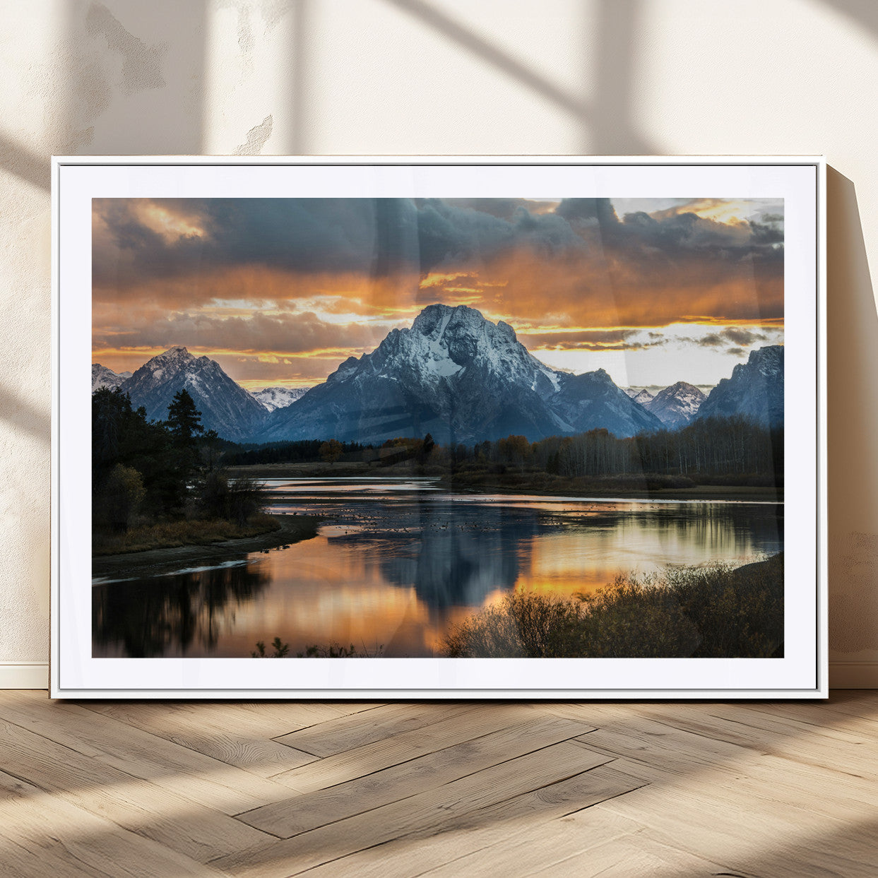 14130176-MGC-FP-36x24_White-Mountain Sunset Wall Art Canvas Print, Framed Alpine Wilderness Art Picture Print, Golden Hour Perfect Rustic Wilderness Decor