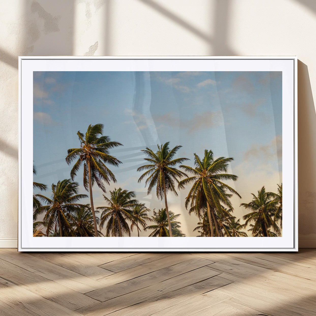 99033771-MGC-FP-36x24_White-Palm Trees Wall Art Canvas Print, Framed Tropical Vibes Art Picture Print, Coastal Sunset Perfect Coastal Boho Decor Artwork