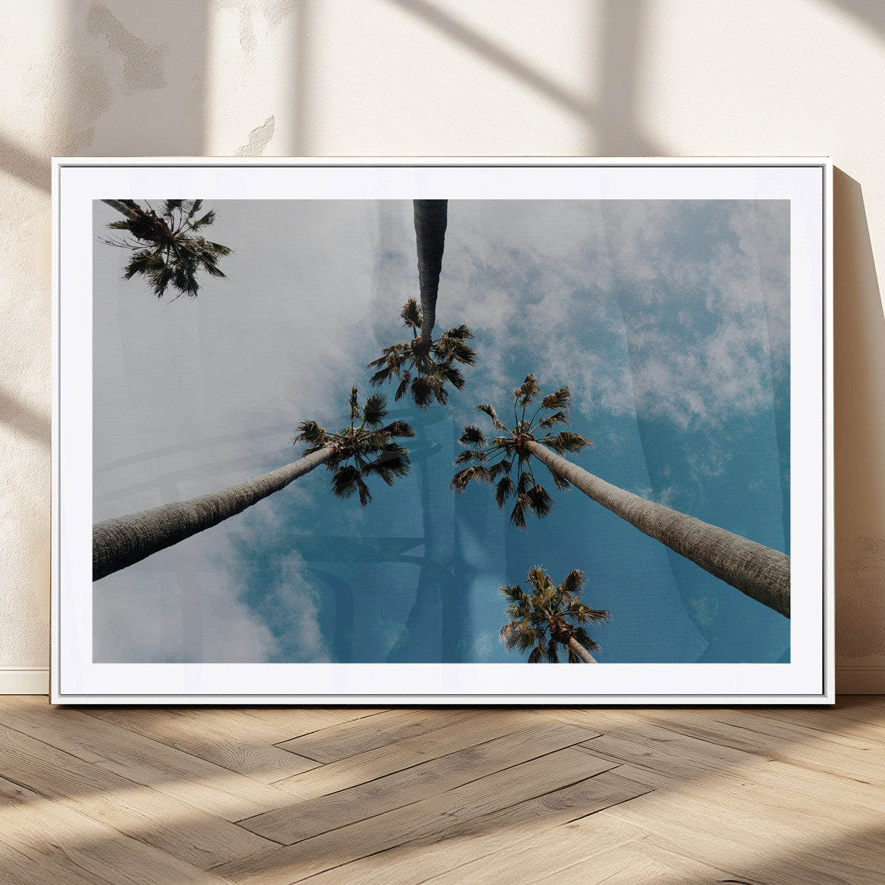 45236398-MGV-CV-36X24-Tropical Palm Trees Wall Art Canvas Print, Framed California Sky Art Picture Print, Minimalist Nature Perfect Coastal Minimalist
