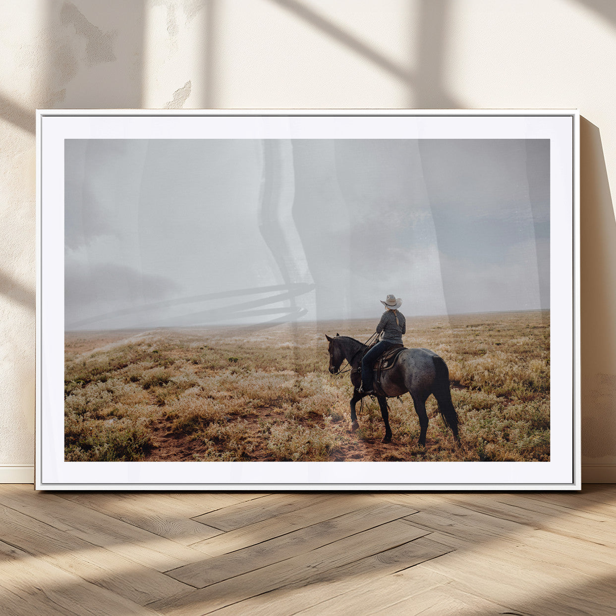 57597730-MGV-CV-36X24-Cowboy Wall Art Wall Art Canvas Print, Framed Western Canvas Art Picture Print, Rustic Ranch Scene Perfect Rustic Western Decor